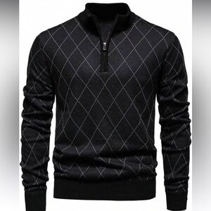 Men's Lightweight Half-Zip Knitted Sweater, Long Sleeve Pullover Size Medium